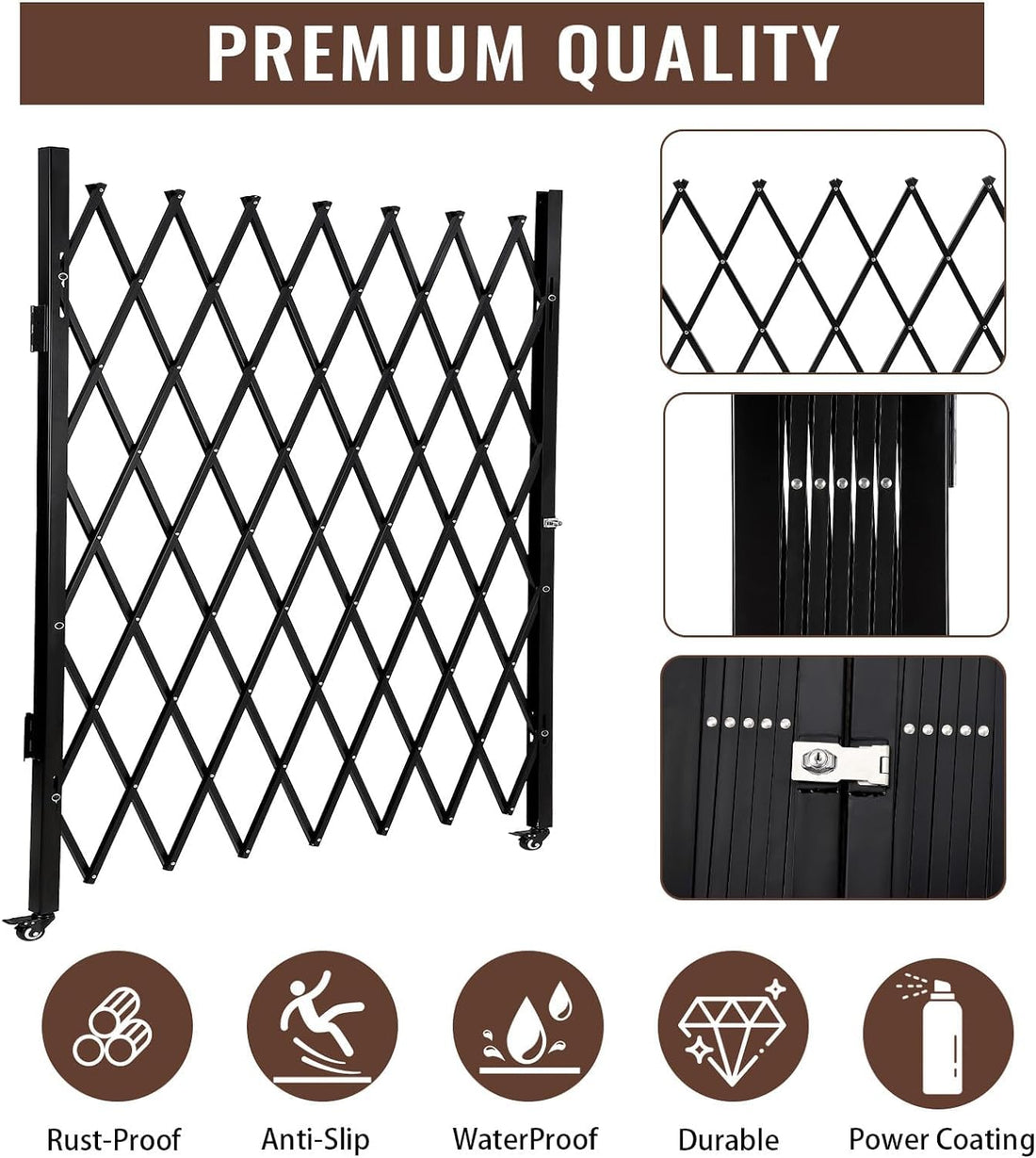 Cancello di sicurezza pieghevole doppio Garvee 61"x122" in acciaio con rulli a 360° per cortili e garage Robusto e flessibile
