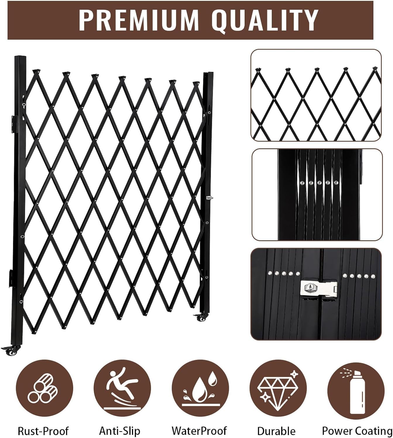 Cancello di sicurezza pieghevole doppio Garvee 61"x122" in acciaio con rulli a 360° per cortili e garage Robusto e flessibile