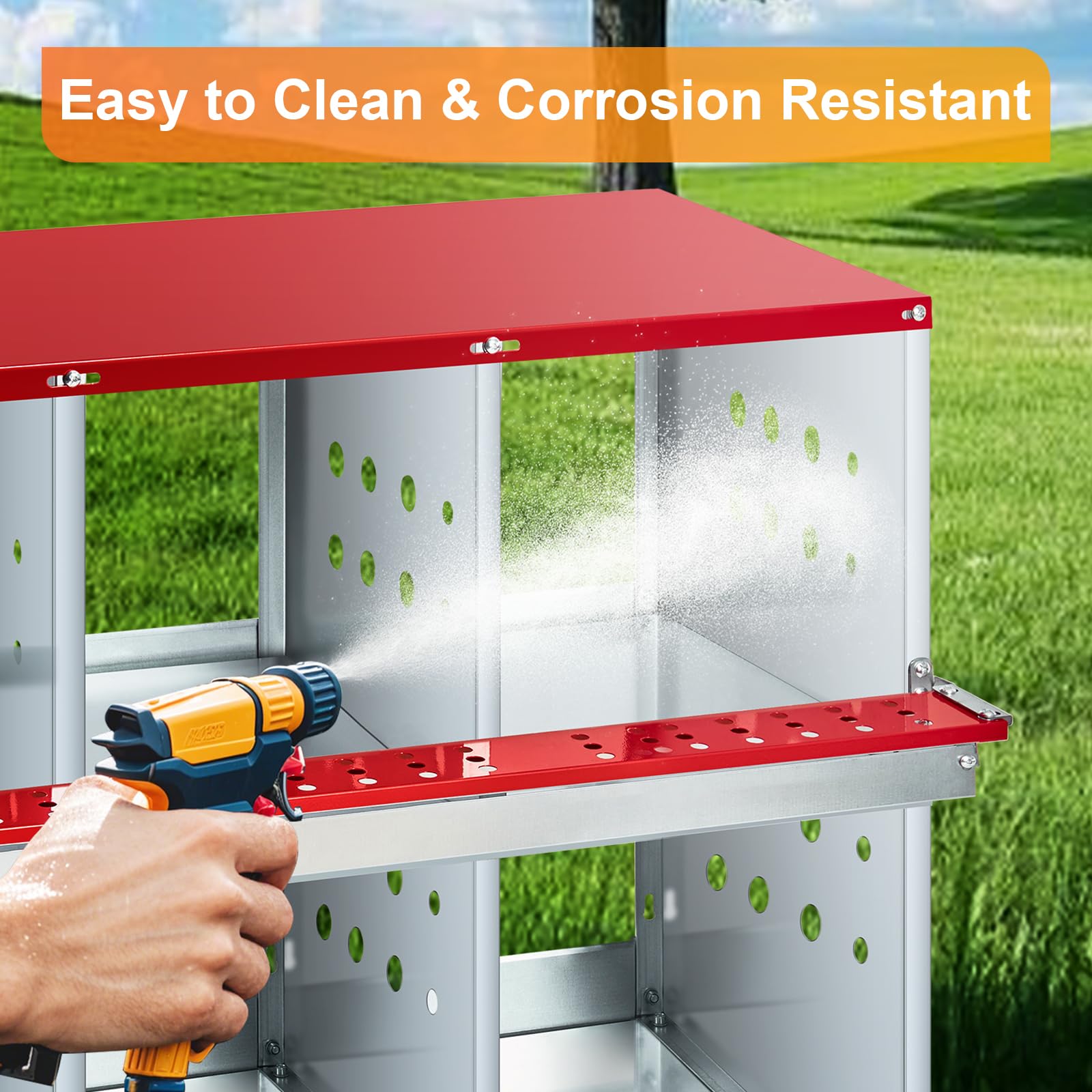 Nido per polli Garvee, 6 scomparti, acciaio zincato, ventilato, robusto, per polli e conigli nel pollaio, grande, metallo