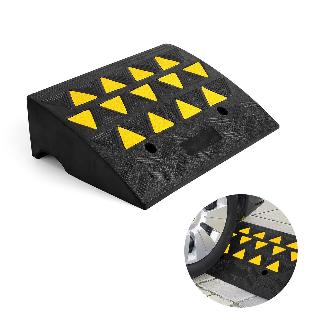 Rampa in gomma per impieghi gravosi Garvee, capacità di carico di 15 tonnellate, altezza 6", antiscivolo, resistente ai raggi UV, con canale per cavi per garage e area di carico, nera