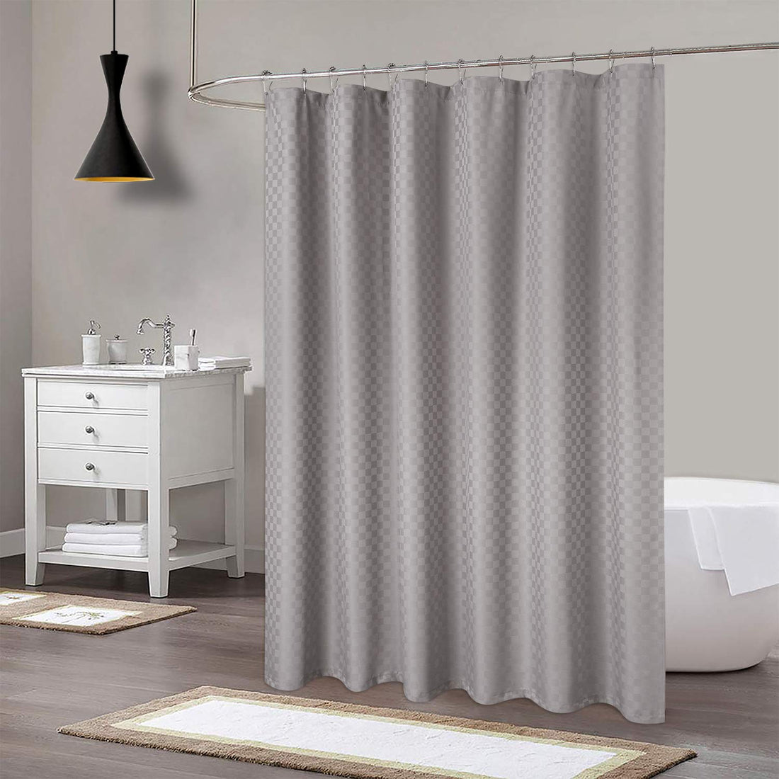 Tenda da doccia Garvee Waffle Plaid, poliestere pesante, 72x72 pollici, grigio, arredo bagno di qualità alberghiera