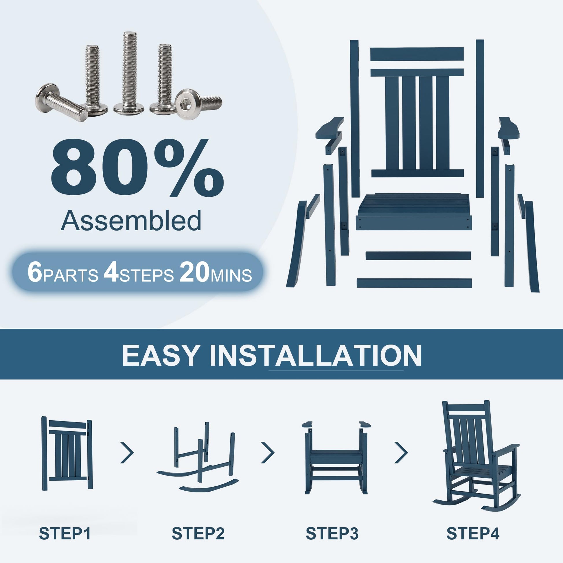 Sedie a dondolo Garvee HDPE resistenti alle intemperie per patio, comode sedie a dondolo di grandi dimensioni, acciaio inossidabile 304 antiruggine, capacità di carico di 350 libbre, giardino e veranda, nero