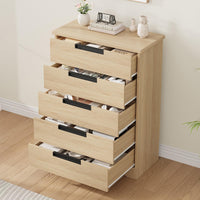 Cassettiera in legno Garvee a 5 cassetti con maniglie integrate per camera da letto e soggiorno, design moderno, robusta, versatile, bianca