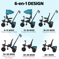 Garvee Triciclo Bébé Évolutif 6 en 1 con seduta reversibile, parasole, pedali per bambini da 10 mesi a 5 anni, Verde