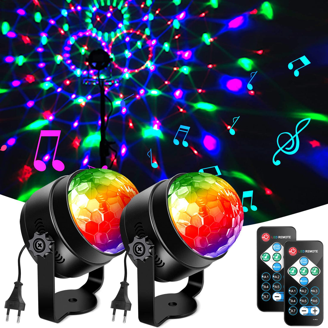 Sfera da discoteca LED RGB Garvee con 7 colori, attivata dal suono, rotazione di 360°, cavo USB da 4 m per feste, compleanni, bar, matrimoni, Natale