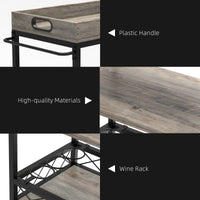 Carrello bar Garvee con 3 ripiani e portabottiglie, ruote con freni, vassoio rimovibile, metallo grigio, versatile per casa e feste