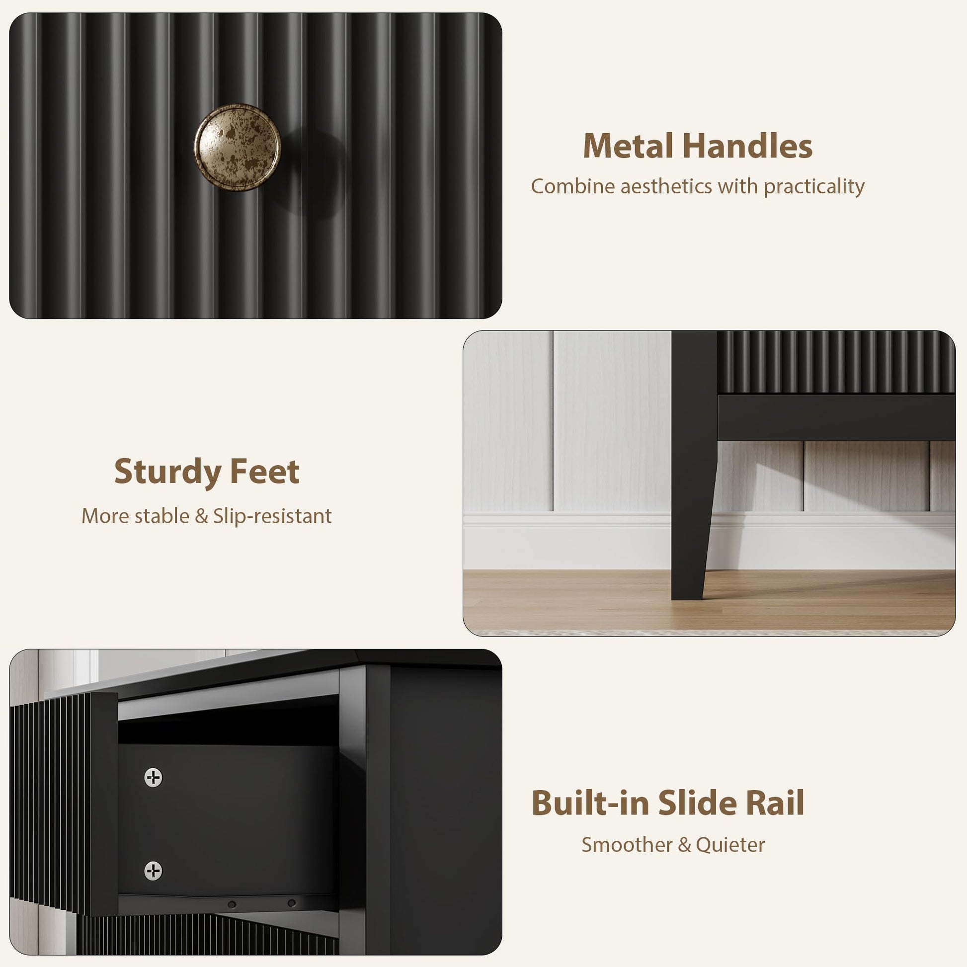 Cassettiera Garvee nera scanalata a 3 cassetti, design moderno scanalato P2 MDF per camera da letto e corridoio, bianca, 31.5"L x 29.5"A