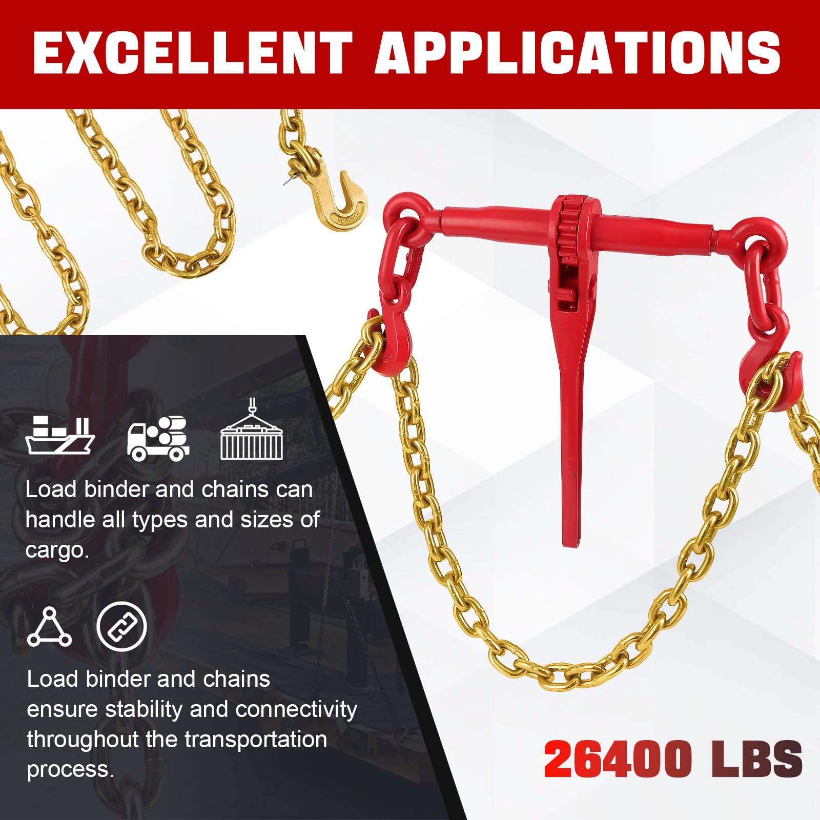 Set di legature a catena Garvee da 3/8"-1/2" in acciaio zincato grado 70 per industria e agricoltura, gancio regolabile da 10 piedi
