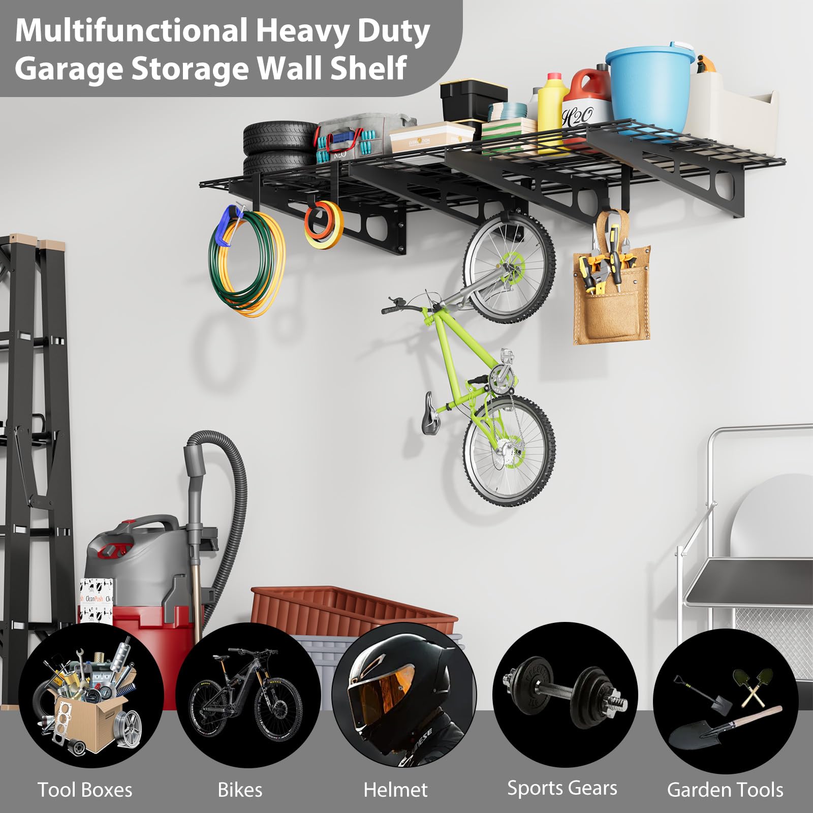 Scaffali da parete per garage Garvee Heavy-Duty 2x6 piedi in metallo acciaio per officina e garage, sabbiati, accessori completi