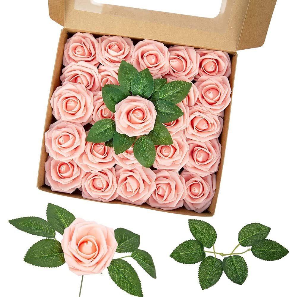 Rose artificiali Garvee, set da 25 pezzi, fiori di schiuma, rosa, per decorazioni fai da te, colori vivaci, resistenti, versatili