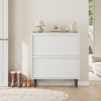 Scarpiera Garvee con 2 cassetti a scomparsa, ripiano regolabile, legno MDF per corridoio e soggiorno, bianco, ampio spazio di archiviazione, antiribaltamento