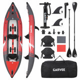Kayak Gonfiabile Garvee per 2 Persone per Pesca con 3 Pinne, Sedili EVA Regolabili, PVC Resistente, 381 cm, Capacità 204 kg, Portatile per Laghi e Fiumi