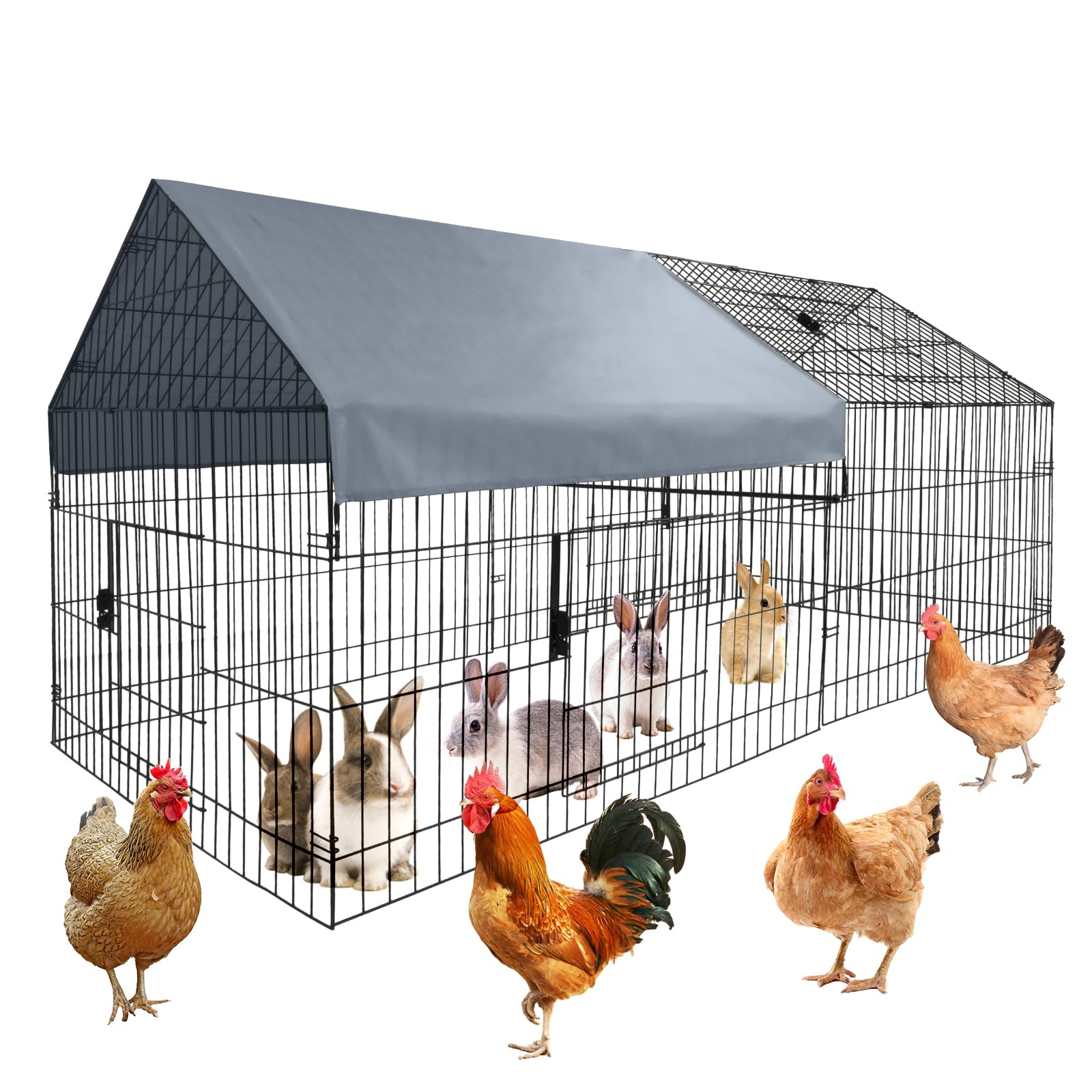 Pollaio in metallo Garvee Large – 218 × 101 × 101 cm, antiruggine, copertura impermeabile e chiusura sicura della porta per giardino e fattoria