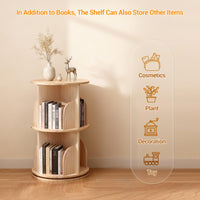 Libreria girevole a 360° Garvee, scaffale indipendente in legno massello per bambini e adulti, Ø39 cm, altezza 67 cm, legno naturale