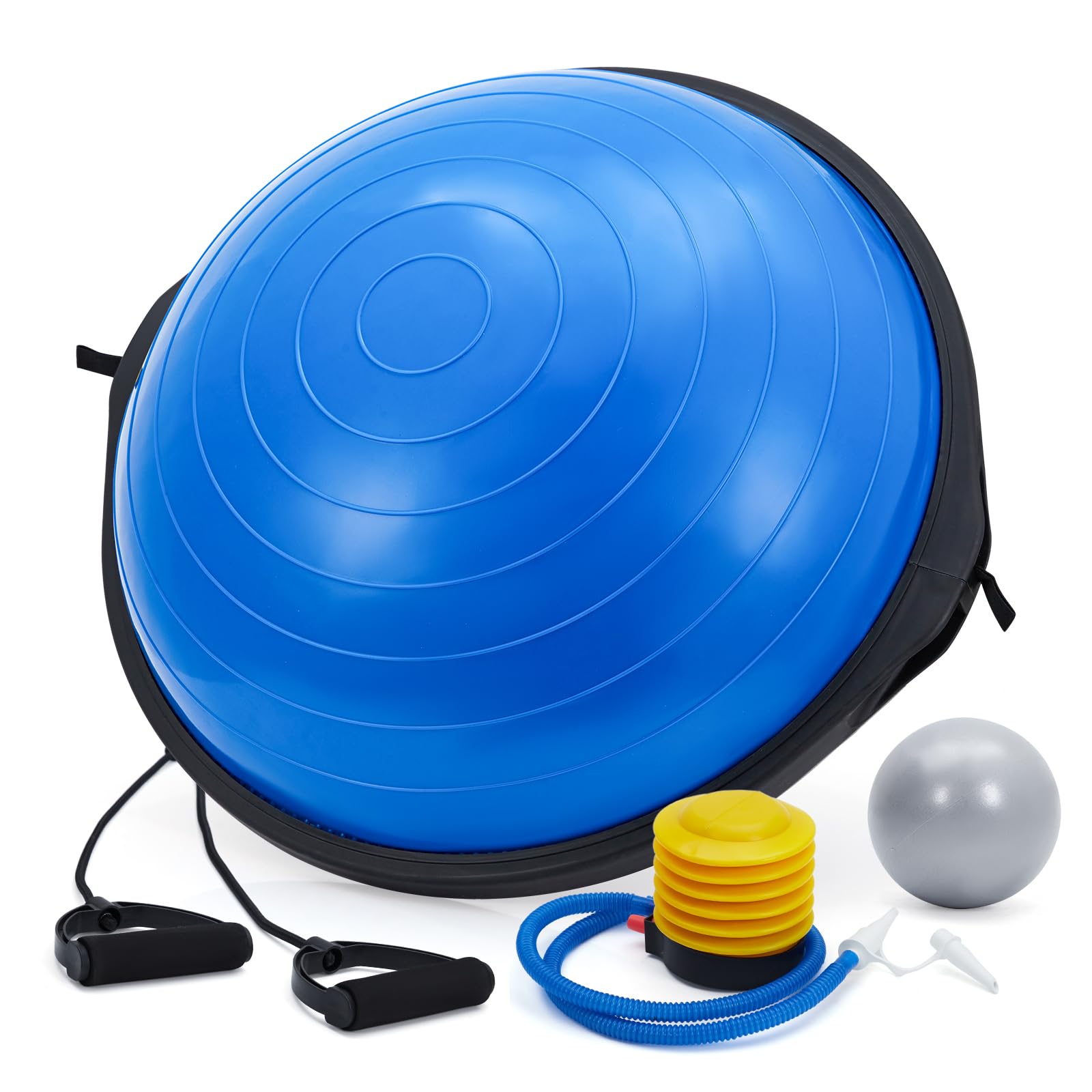 Garvee Balance Ball Half Sphere Trainer da 23 pollici con 2 fasce e pompa per yoga e allenamento della forza, blu, capacità di peso di 1600 libbre, base antiscivolo