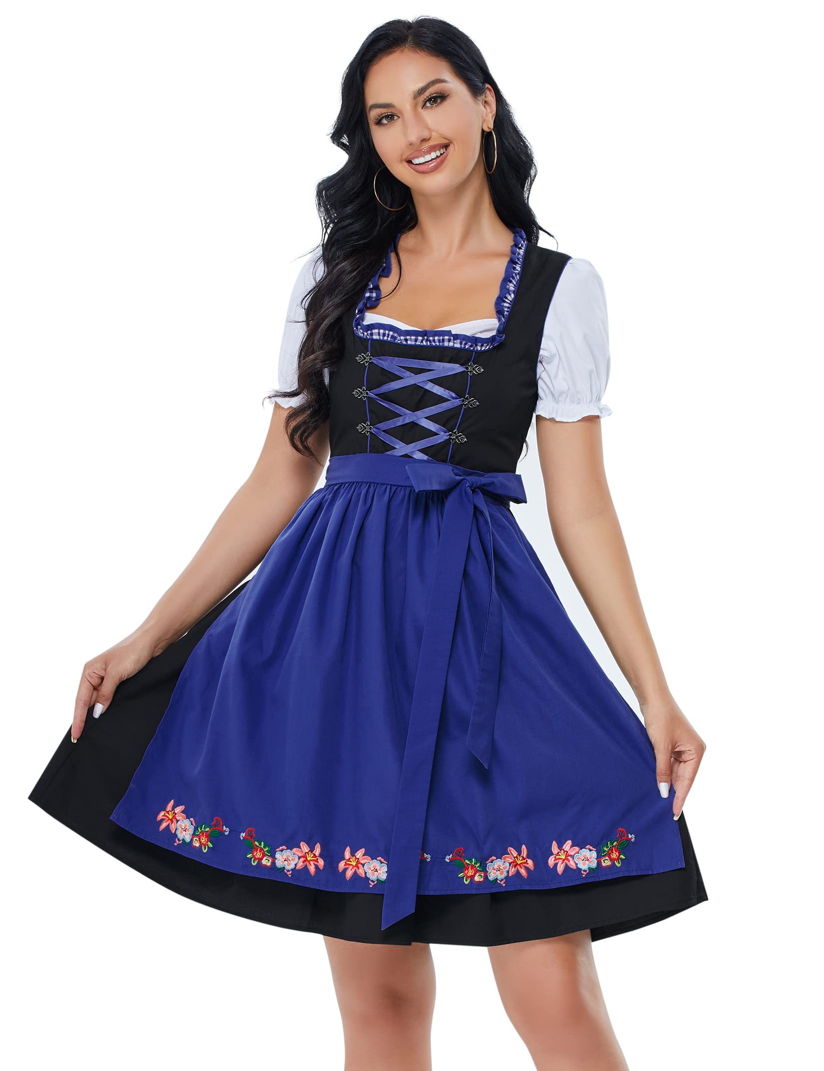 Garvee Dirndl Midi da donna, set di 3 pezzi in abito tradizionale per il carnevale dell'Oktoberfest, blu, taglia 40