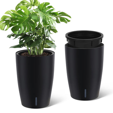 Set di fioriere autoirriganti Garvee alte 16" con indicatore del livello dell'acqua visibile per interni e patio, nere, robuste e ventilate