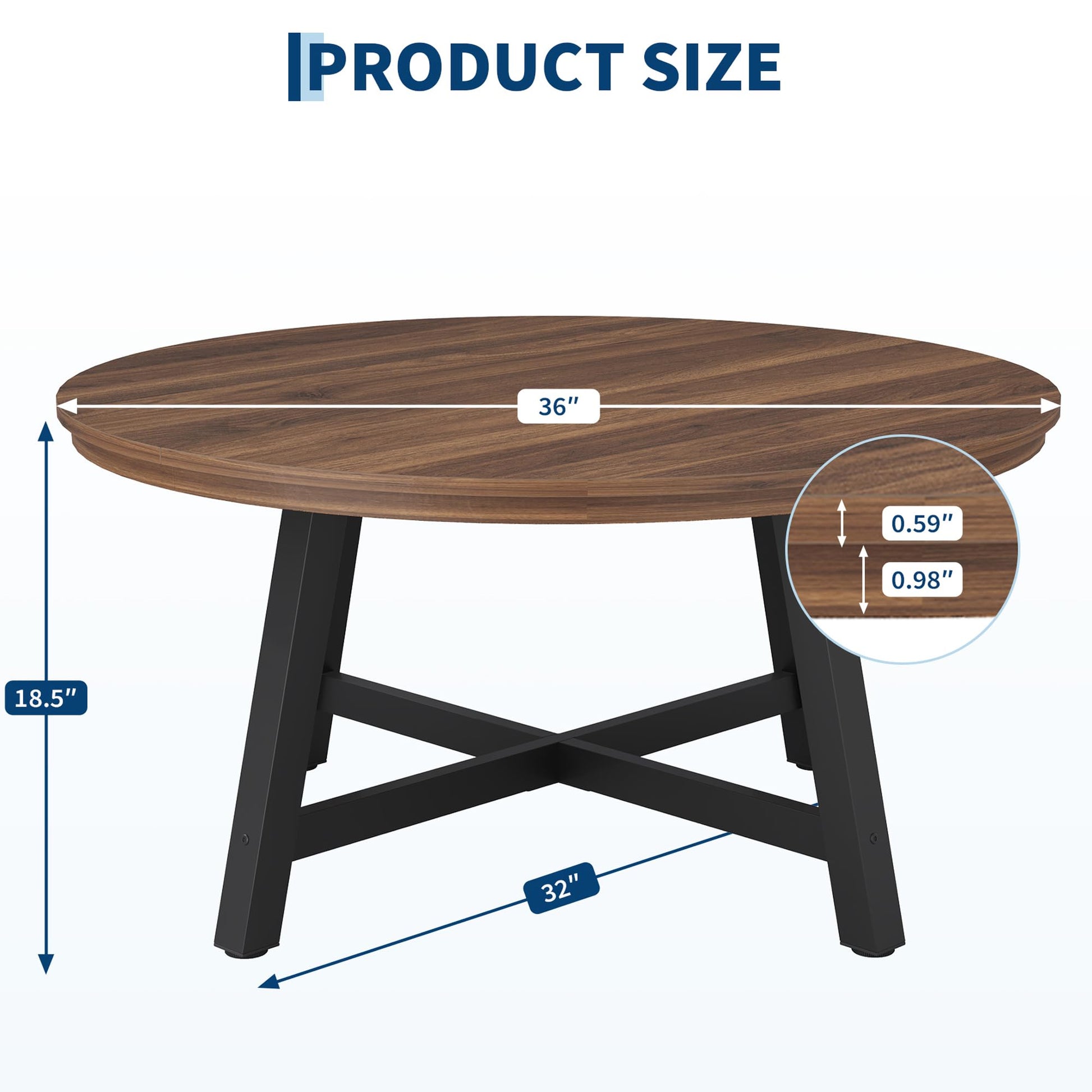 Tavolino da caffè rettangolare moderno Garvee 102x52cm in legno robusto marrone/nero per soggiorno e balcone