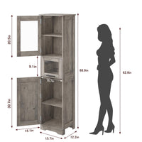 Mobiletto da bagno stretto Garvee con ante in vetro, ripiani regolabili, MDF, autoportante, grigio, per piccoli spazi, altezza 67"