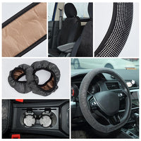 Set di coprisedili per auto Garvee, 15 pezzi, set completo scintillante, coprisedili traspiranti per auto, sedili anteriori, sedili posteriori, nero