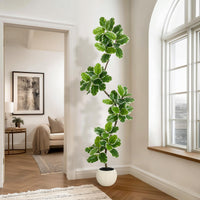 Albero artificiale Garvee Ficus Lyrata da 2,1 m con vaso in cemento e muschio per soggiorno e ufficio, facile da pulire, flessibile, foglie realistiche, verde