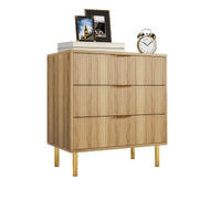 Cassettiera Garvee a 3 cassetti, moderna in legno con gambe in metallo, pannello scanalato, per camera da letto e ufficio, 28"P x 17"L x 30"A, oro