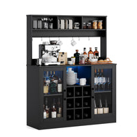 Mobile bar per vino Garvee con luce LED e presa, 9 portabottiglie e 6 ganci, in truciolato, per cucina e soggiorno, ripiano regolabile, design moderno