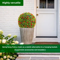 Garvee 22,4" Set di 2 palle di bosso artificiali con fiori rossi per balcone e giardino Materiale PE resistente alle intemperie Verde