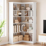 Libreria angolare Garvee da 72,8 pollici in legno rustico a 5 ripiani a forma di L, bianca per soggiorno, camera da letto, salvaspazio, robusta