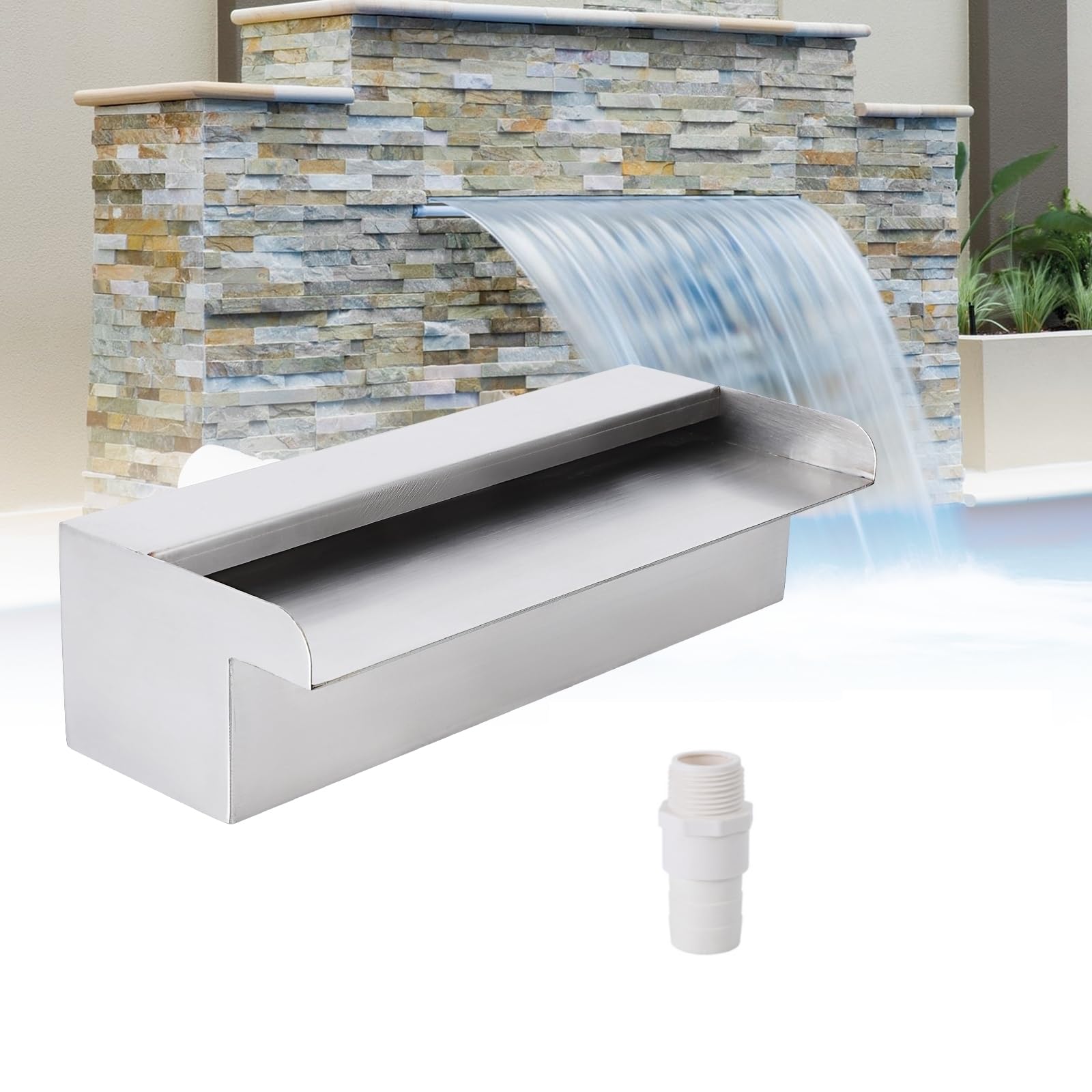 Fontana per piscina Garvee in acciaio inox con cascata, 45 x 11,4 x 8 cm, antiruggine, per giardino e piscina