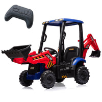 Trattore elettrico Garvee 12V 4 in 1 per bambini con escavatore, bulldozer, tetto rimovibile, telecomando da 2,4 GHz, giocattolo sicuro, multicolore
