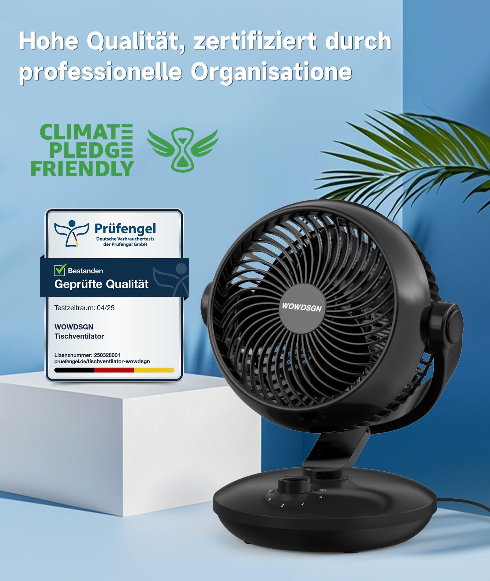 Ventilatore da tavolo Garvee silenzioso 24 dB con oscillazione 3D, circolazione dell'aria turbo, 3 velocità, nero, compatto, per ufficio e camera da letto