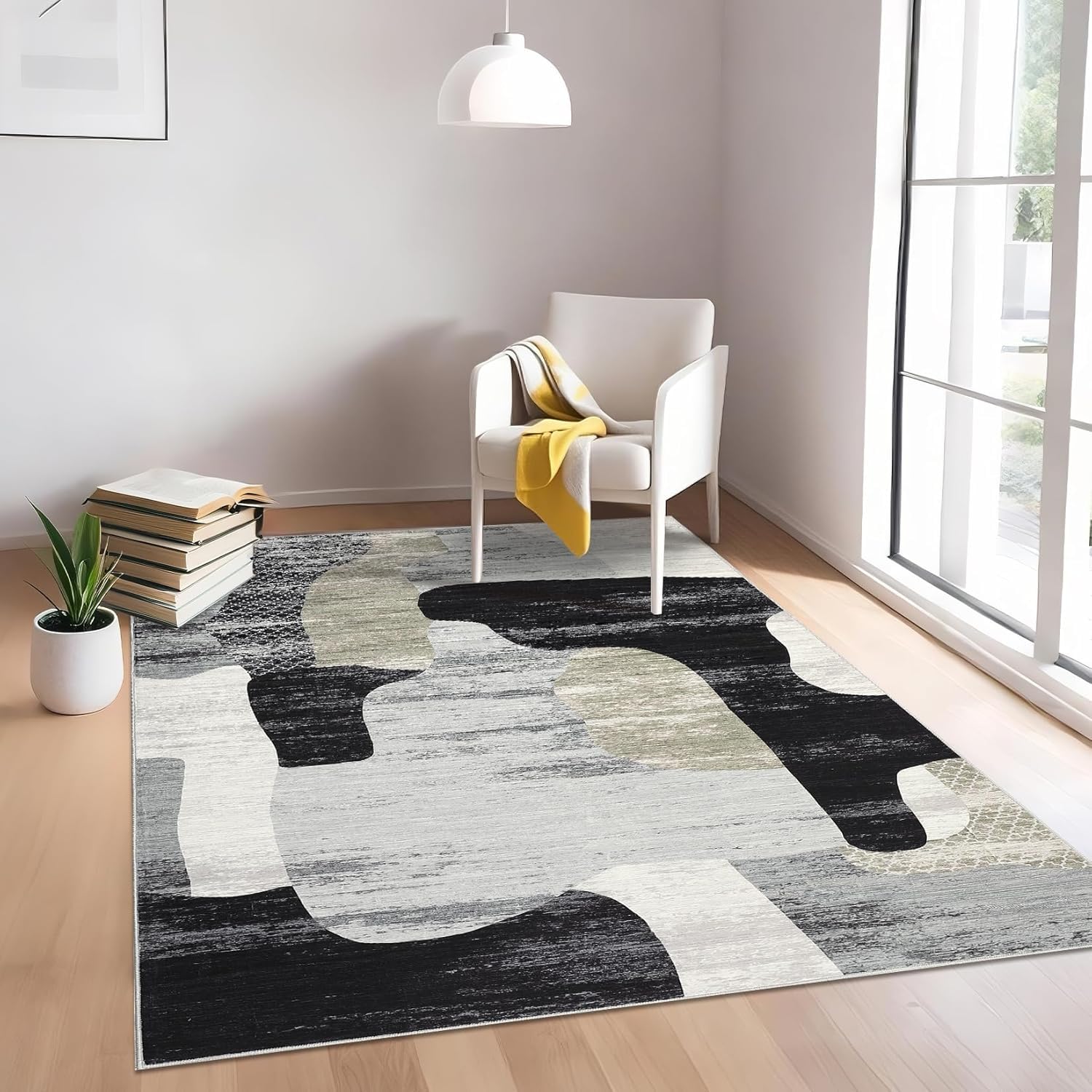 Tappeto moderno astratto per soggiorno Garvee, a pelo corto, lavabile, antiscivolo, leggero, facile da pulire, 120x170 cm, per soggiorno, ufficio, multicolore
