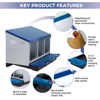 Nido per polli Garvee a 3 fori, in metallo, antiruggine, vassoio rimovibile per pollaio, fattoria