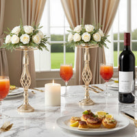 Portafiori in metallo Garvee, set da 10, decorazione per tavolo da matrimonio, eleganti design rotanti, metallo e cristallo, antiruggine, per feste e casa, 52 cm, argento