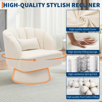 Poltrona girevole moderna Garvee a forma di botte, con rivestimento in velluto beige a 360°, per soggiorno e camera da letto