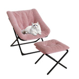 Poltrona Garvee Comfy Chair, extra large, in pelliccia sintetica, pieghevole, struttura in metallo, base antiscivolo, soggiorno e camera da letto, grigio - Rosa