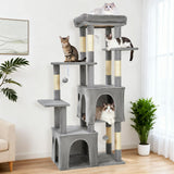 Garvee Tiragraffi Multi-Livello 155 cm per Gatti Grandi, Torre Robusta con 2 Condo Spaziosi, Sisal Naturale, Giocattoli, Grigio Chiaro, Interni - Grigio chiaro