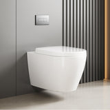 GARVEE WC Sospeso Senza Bordi Wc Sospeso Ceramica Forma D 55,5 cm Bianco Coperchio Automatico - Bianco