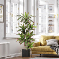 GARVEE Pianta artificiale di dracena, pianta tropicale artificiale alta 150 cm in vaso bianco con rami e foglie regolabili, grande pianta artificiale di dracena per soggiorno, ufficio domestico, balcone, verde