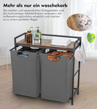 Cesto portabiancheria doppio Garvee con tasche Oxford, struttura in metallo robusto, ripiano in legno per bagno e camera da letto, grande, impermeabile