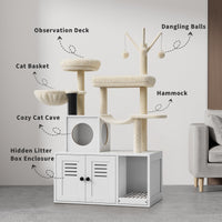 Garvee Cat House con tiragraffi e nascondiglio per lettiera, tiragraffi in sisal, più livelli, bianco, per soggiorno