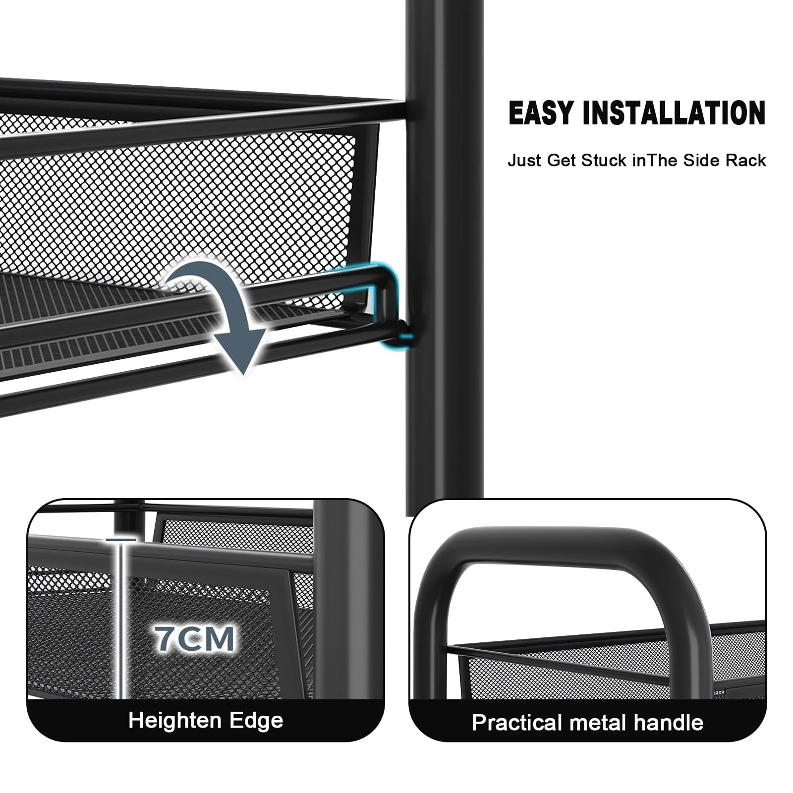 Carrello Garvee piccolo a 5 ripiani con maniglia e freni per bagno e camera da letto, spazio di archiviazione ridotto, cestini traspiranti, salvaspazio, uso versatile