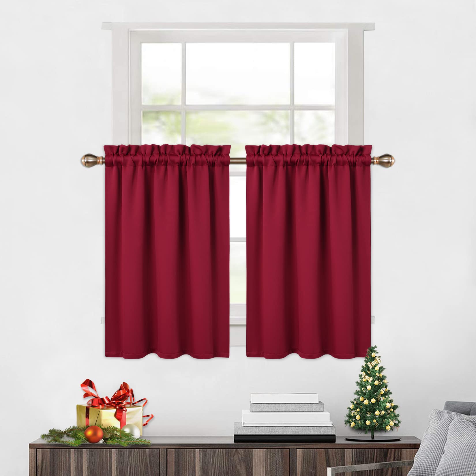 Tende oscuranti Garvee, 2 pezzi, per finestre, soggiorno, cucina, camera da letto, termoisolanti, rosse, 26 x 30 pollici
