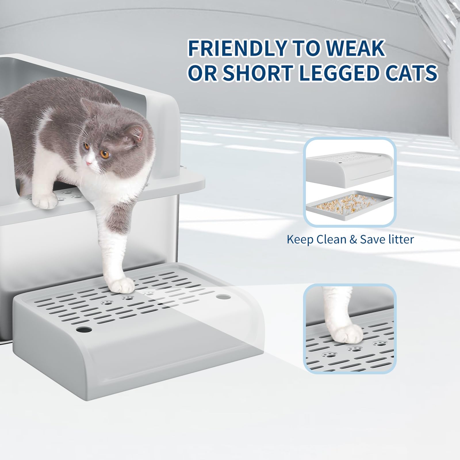 Lettiera per gatti Garvee XXL in acciaio inossidabile con bordo alto e paletta per gatti di grandi dimensioni e famiglie con più gatti, 23,6"x16", argento