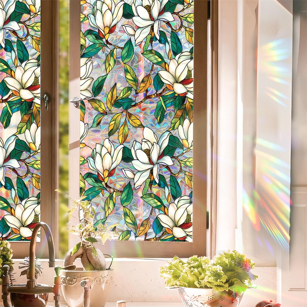 Pellicola per finestre statica Garvee, motivo vegetale, incisa in 3D, anti-sole, elettrostatica, riutilizzabile, 45x100 cm, soggiorno e cucina