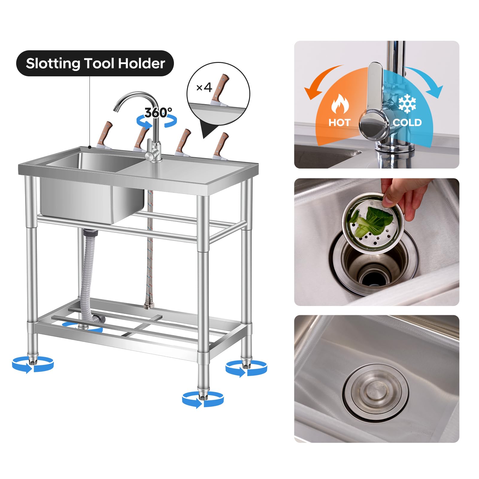 Lavello in acciaio inox Garvee da 30 pollici a vasca singola – 76x41x76 cm, lavello da incasso in acciaio inox 304 per la ristrutturazione della cucina o per nuove costruzioni, con qualità durevole.