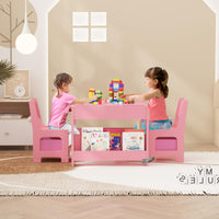 Set tavolo e sedie per bambini Garvee, tavolo da attività 4 in 1 con contenitore, in legno, superficie di scrittura bifacciale, per sala giochi e asilo