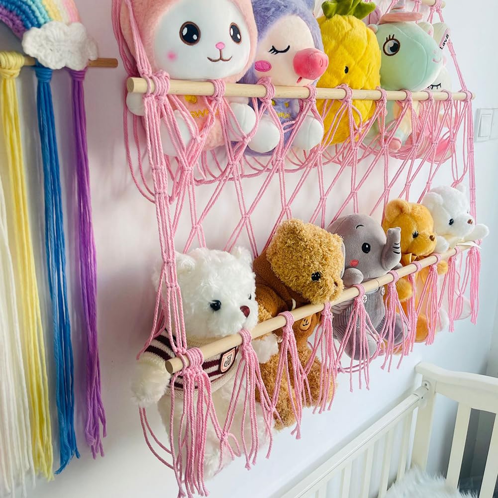 Rete da appendere per animali di peluche Garvee, grande, regolabile, robusta, per riporre oggetti, montaggio angolare, per cameretta dei bambini, 70x80 cm