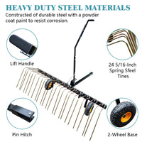 Rastrello per Paglia Garvee Pine 60" - Ideale per Festa del Papà | 24 Denti Acciaio, Telaio Robusto, Maniglia per ATV/Tosaerba, Cura Prato Foglie Aghi